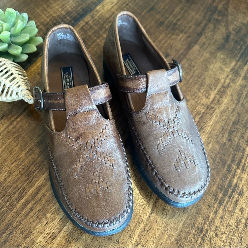 Sonoma | Genuine Leather Fisherman Mary Jane’s Loafers w/Woven Detail, Size 6.5